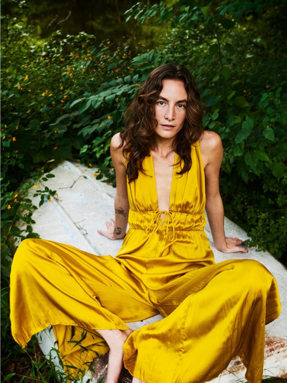 NWT ZARA Mustard Yellow Satin Jumpsuit